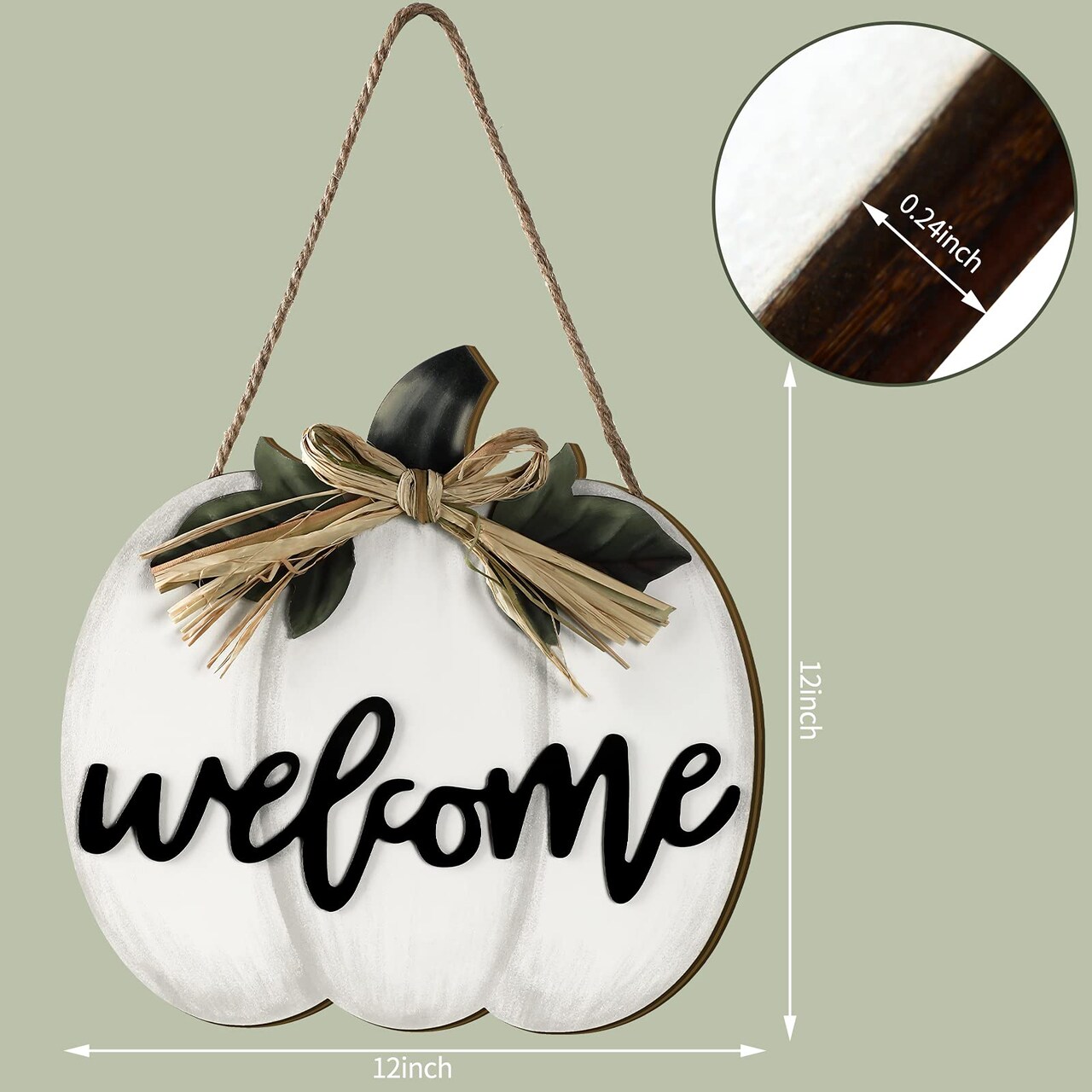 Fall Decor Pumpkin Welcome Sign Thanksgiving Door Hanger Wooden Pumpkin Decor Hanging Porch Sign for Autumn Harvest Thanksgiving Farmhouse Wall Decoration(White)